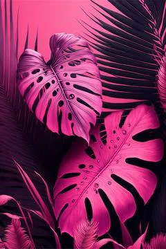 Pink monstera leaf vertical background Stock Illustration