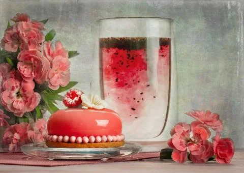 Pink mousse cake Stock Photos