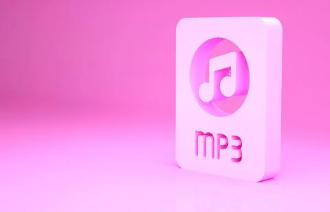 Pink MP3 file document. Download mp3 button icon isolated on pink background. 스톡 일러스트