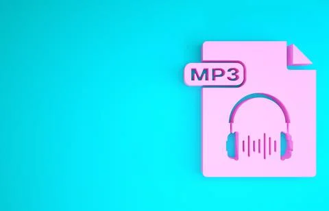 Pink MP3 file document. Download mp3 button icon isolated on blue background. Illustrazione stock