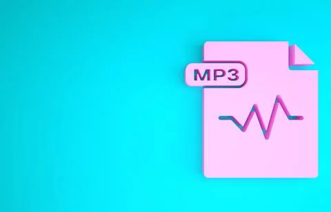 Pink MP3 file document. Download mp3 button icon isolated on blue background. Illustrazione stock