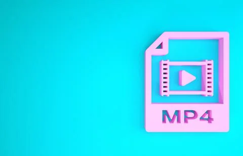 Pink MP4 file document. Download mp4 button icon isolated on blue background. Stock Illustration