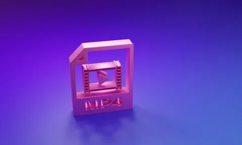Pink MP4 file document. Download mp4 button icon isolated on purple-blue ba.. 库存插图