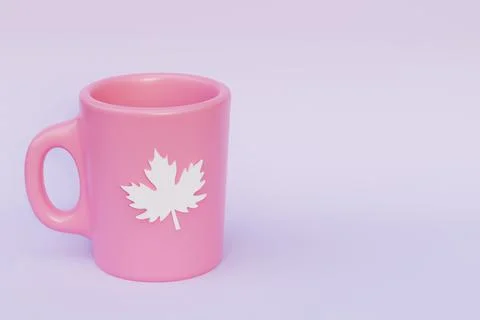 Pink mug with a maple leaf symbol of Canada, 3d render Stock Illustration
