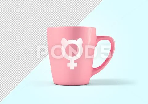 Pink mug mockup with woman symbol PSD Template
