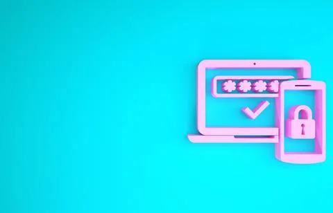 Pink Multi factor, two steps authentication icon isolated on blue background. イラスト素材