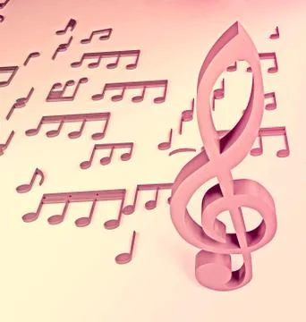 Pink music key with notes Stock Illustration