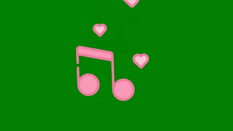 Pink music note green background notes hearts green screen animated chromakey Stock Footage 314067280