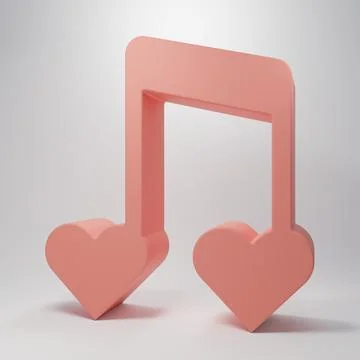 Pink Music note, tone with hearts icon isolated on pink background. Happy V.. Stock Illustration
