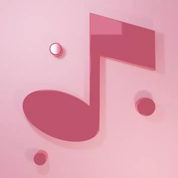Pink Music note, tone icon isolated on pink background. Minimalism concept... Stock Illustration