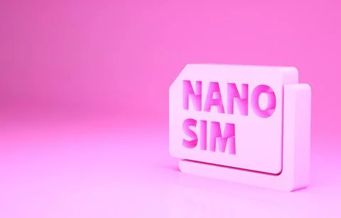 Pink Nano Sim Card icon isolated on pink background. Mobile and wireless comm Stock Illustration