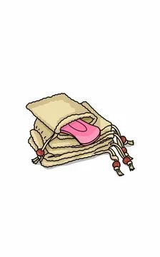 Pink natural bar soap rustic bag. Bodycare coloring page issolated on white  Stock Illustration
