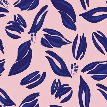 Pink Navy Floral Seamless Pattern Background Stock Illustration