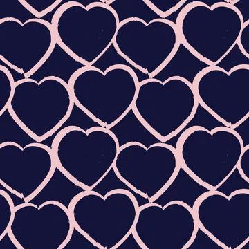 Pink Navy Heart shaped brush stroke seamless pattern background Stock Illustration