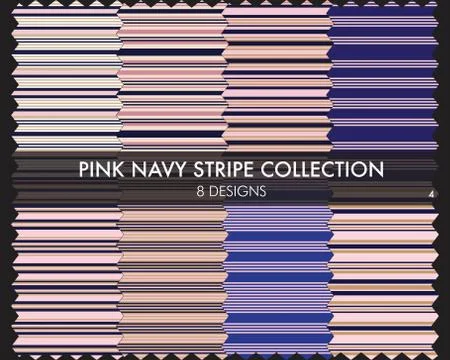 Pink Navy Stripe Seamless Pattern Collection 库存插图