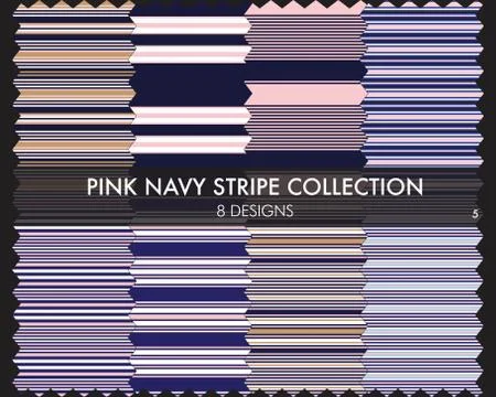 Pink Navy Stripe Seamless Pattern Collection Stock Illustration