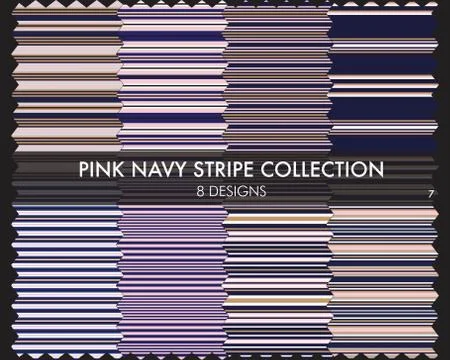 Pink Navy Stripe Seamless Pattern Collection Stock Illustration