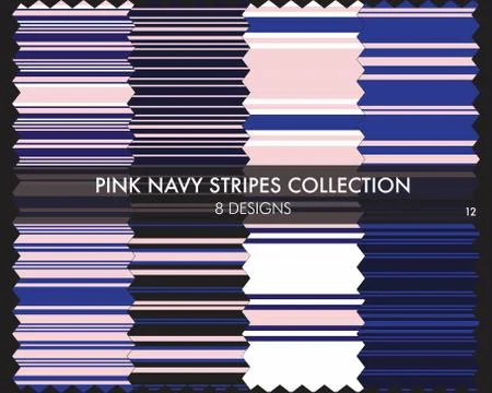 Pink Navy Stripe Seamless Pattern Collection 库存插图