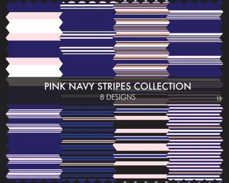 Pink Navy Stripe Seamless Pattern Collection Stock Illustration