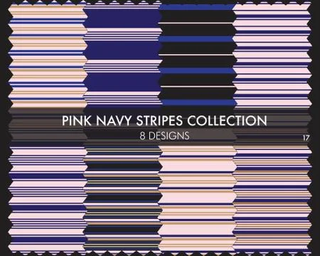 Pink Navy Stripe Seamless Pattern Collection Stock Illustration