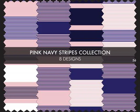 Pink Navy Stripe Seamless Pattern Collection Stock Illustration