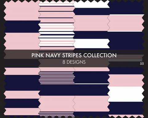 Pink Navy Stripe Seamless Pattern Collection Stock Illustration