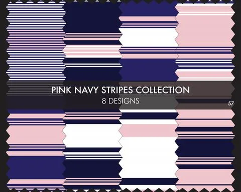 Pink Navy Stripe Seamless Pattern Collection Stock Illustration