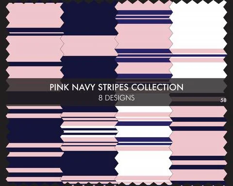 Pink Navy Stripe Seamless Pattern Collection Stock Illustration