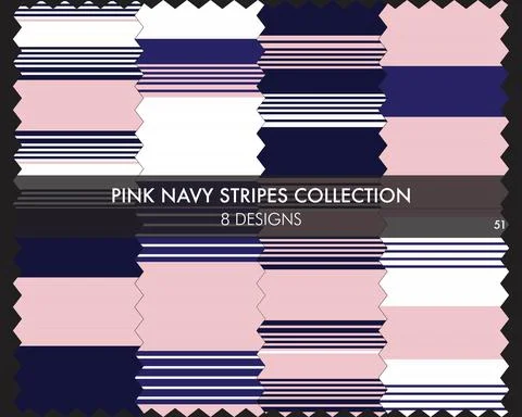 Pink Navy Stripe Seamless Pattern Collection Stock Illustration