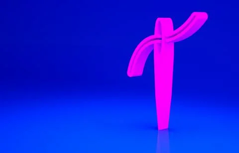 Pink Needle for sewing with thread icon isolated on blue background. Tailor s Stock Illustration