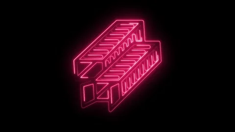 Pink neon 3d server icon animation on black background for technology designs Stock Footage 330784630