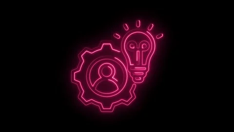 Pink neon animation displaying idea generation in a teamwork environment on Stock Footage 330777383