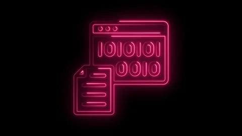 Pink neon binary code data and file transfer animation on black background Stock Footage 346003712