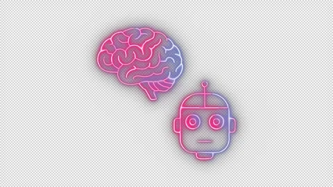 Pink Neon Brain and Robot Head Separated Stock Footage 320814829