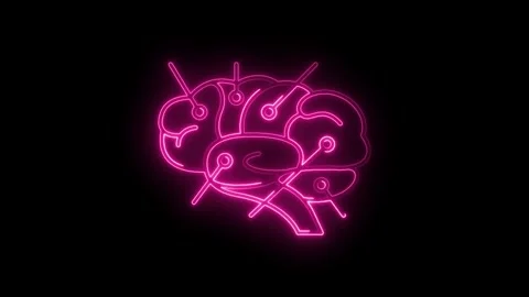 Pink neon brain with probes animation on black background exploring the mind Stock Footage 312331053