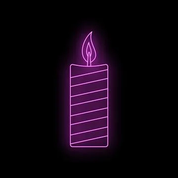 Pink neon candle glowing with burning flame Stock Illustration