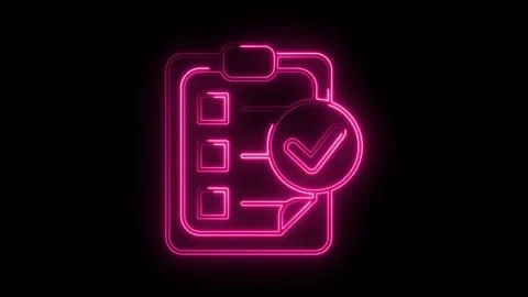 Pink neon checklist icon animation on bl... | Stock Video | Pond5