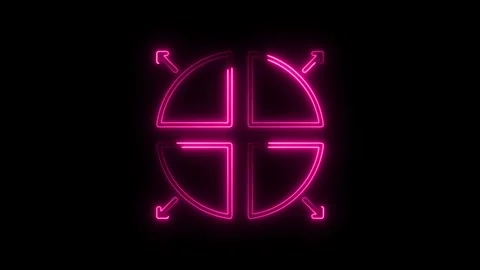 Pink neon circle divided into four sections animated with arrows moving out.. Stock Footage 308998634