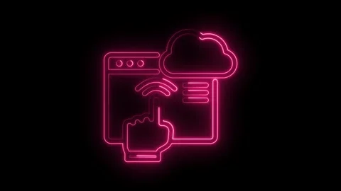 Pink neon cloud computing with finger tapping website connection on black Stock Footage 330777738