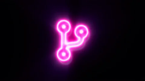 Pink neon code branch icon blinks and appear in center Stock Footage 151963172