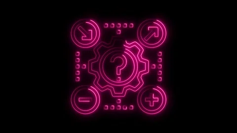 Pink neon cogwheel with question mark and mathematical symbols animation Stock Footage 308193420