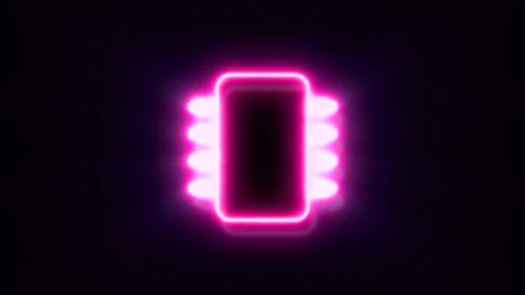 Pink neon computer chip icon blinks and appear in center Video stock 151963338