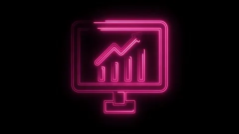 Pink neon computer screen graph with upward arrow displaying increasing fin.. Stock Footage 308901262