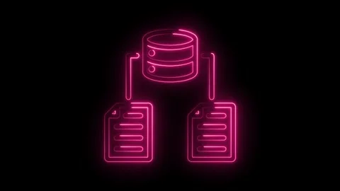 Pink neon database connection with file documents against dark background i.. Stock Footage 346003568