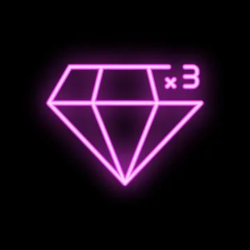 Pink neon diamond multiplying by three on black background Stock Illustration