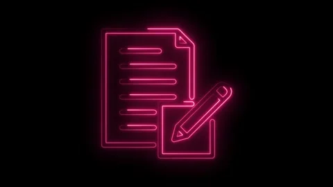 Pink neon document editing animation with black background for corporate and Stock Footage 330777876