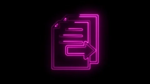 Pink neon document icon with arrow moving forward on black background abstract Stock Footage 333972836