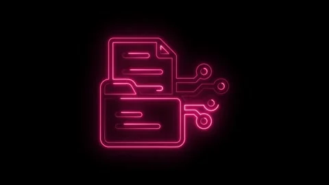 Pink neon folder and file connected with data circuit design on black backg.. Stock Footage 346001246