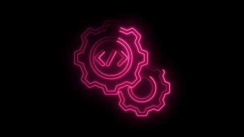 Pink neon gears with code symbol illustrating software development and tech.. Stock Footage 346003550