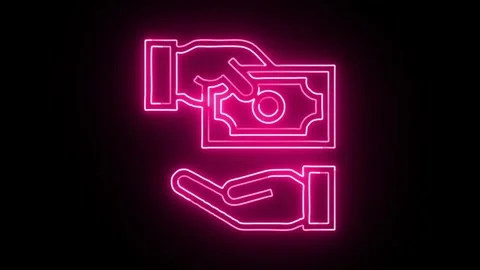 Pink neon glowing abstract shape in dark background showing cash transfer m.. Stock Footage 345547999